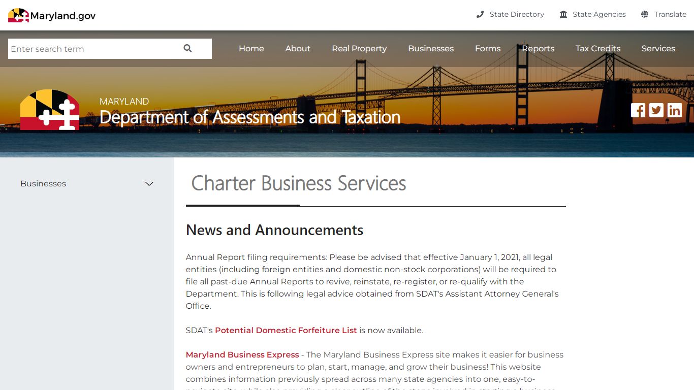 Businesses in Maryland - Maryland Department of Assessments and Taxation